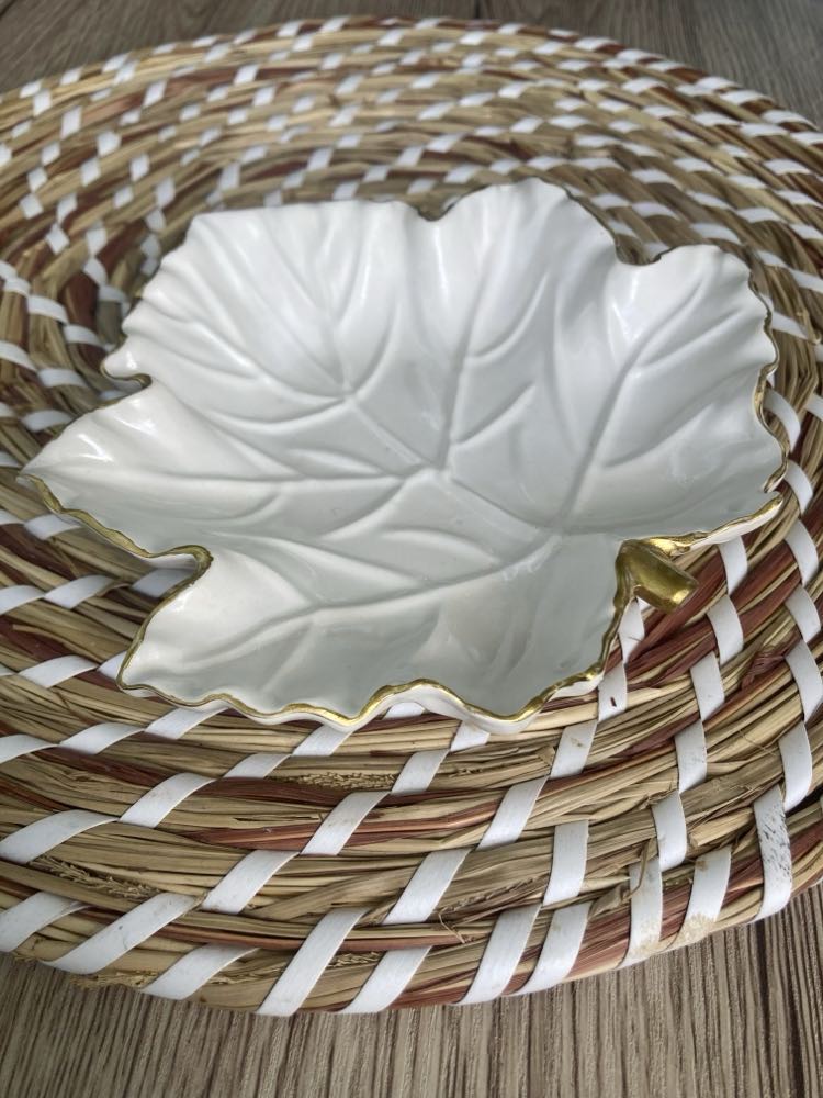 White Golden edge Maple Leaf Decorative tray , home decor