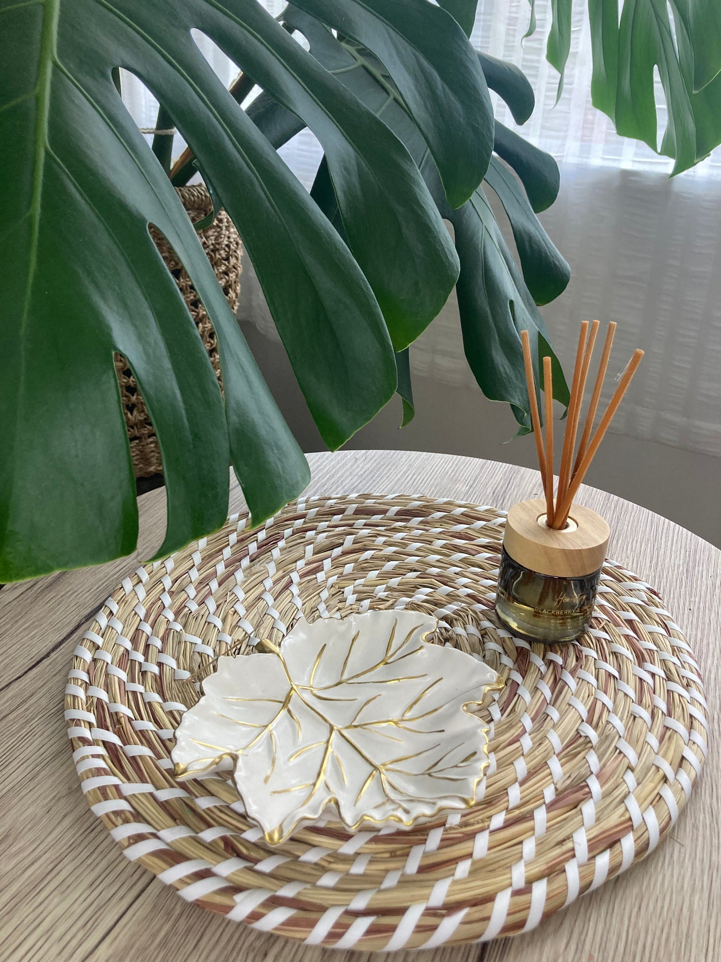 White Golden veins Maple Leaf Decorative tray , home decor side view