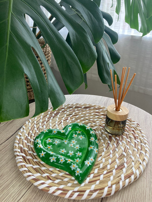  flower  green grande doodle Love big heart decorative tray, Home decor 