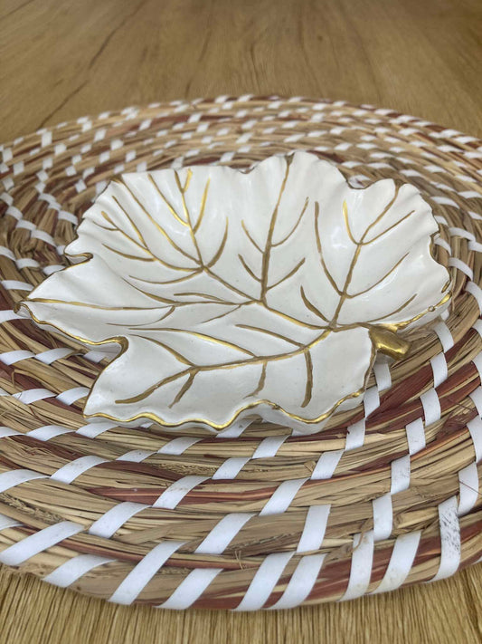 White Golden veins Maple Leaf Decorative tray , home decor 